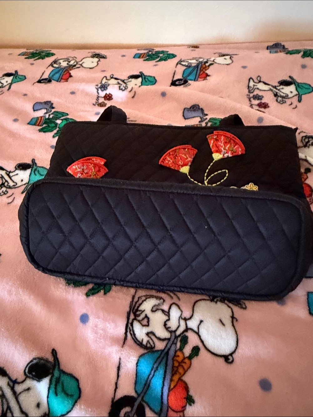 Vera Bradley Black Quilted Tote with Red Floral Appliqué and Mickey & Minnie - Picture 4 of 5